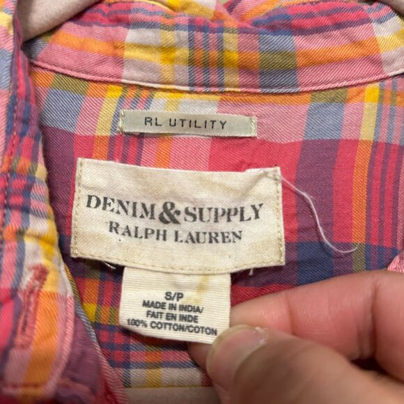 Denim & Supply Ralph Lauren RL Utility Button Up Shirt Womens Small Pink Plaid - Picture 5 of 5